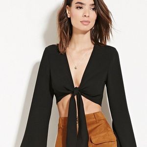 TAGS forever 21 black tied crop top shirt boho